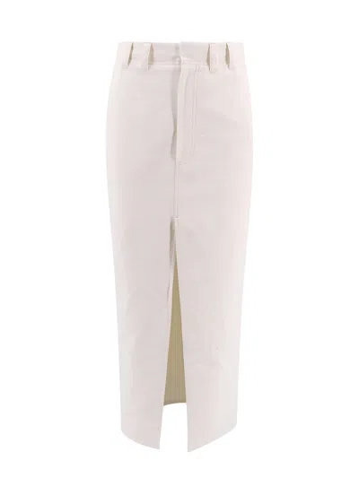 Brunello Cucinelli Cotton And Linen Skirt With Diagonal Motif In White