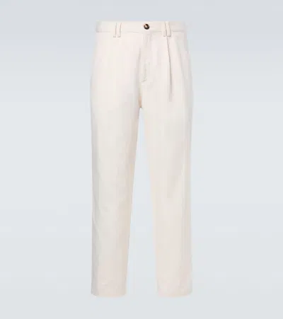 Brunello Cucinelli Cotton And Linen Straight Pants In Neutral