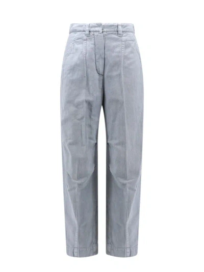Brunello Cucinelli Cotton And Linen Trouser With Back Leather Patch In Blue