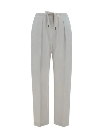 BRUNELLO CUCINELLI COTTON AND LINEN TROUSERS WITH PLEATS