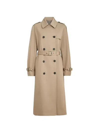 Brunello Cucinelli Cotton And Linen Twill Trench With Monili In Brown