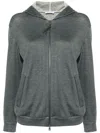 Brunello Cucinelli Cotton And Silk Blend Hooded Zipped Cardigan In Grey