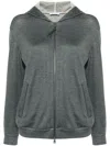 Brunello Cucinelli Cotton And Silk Blend Hooded Zipped Cardigan In Grey