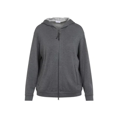 Brunello Cucinelli Cotton And Silk Blend Hoodie In Grey