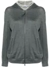 Brunello Cucinelli Cotton And Silk Blend Hooded Zipped Cardigan In Gray