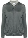 Brunello Cucinelli Cotton And Silk Blend Hooded Zipped Cardigan In Gray