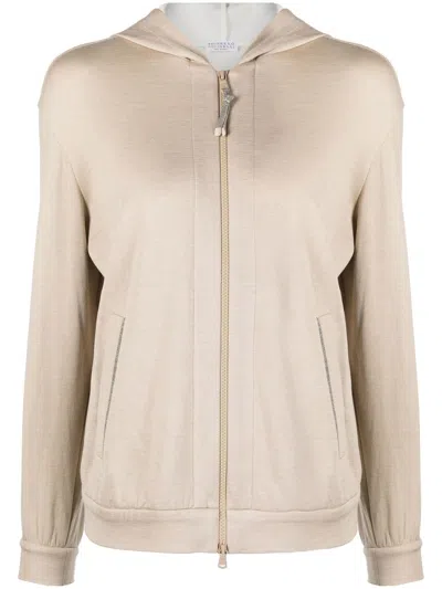 Brunello Cucinelli Cotton And Silk Blend Hoodie In Pink