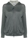 Brunello Cucinelli Cotton And Silk Blend Hooded Zipped Cardigan In Gray