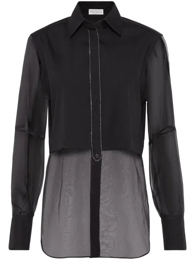 Brunello Cucinelli Cotton And Silk Blend Shirt In Black