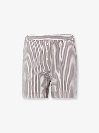 Brunello Cucinelli Cotton And Silk Blend Shorts With Striped Pattern In Gray