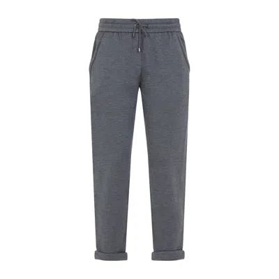 Brunello Cucinelli Cotton And Silk Blend Trousers In Gray