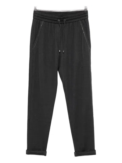 Brunello Cucinelli Cotton And Silk Blend Trousers In Black