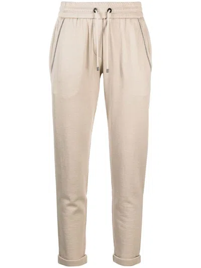 Brunello Cucinelli Cotton And Silk Blend Trousers In Neutral