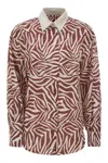 Brunello Cucinelli Cotton And Silk Ethnic Print Poplin Shirt