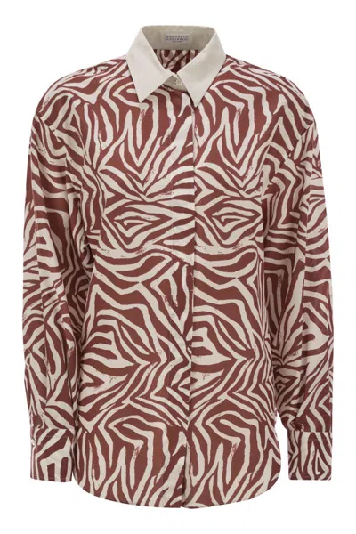 BRUNELLO CUCINELLI BRUNELLO CUCINELLI COTTON AND SILK ETHNIC PRINT POPLIN SHIRT