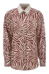 Brunello Cucinelli Cotton And Silk Ethnic Print Poplin Shirt In Red