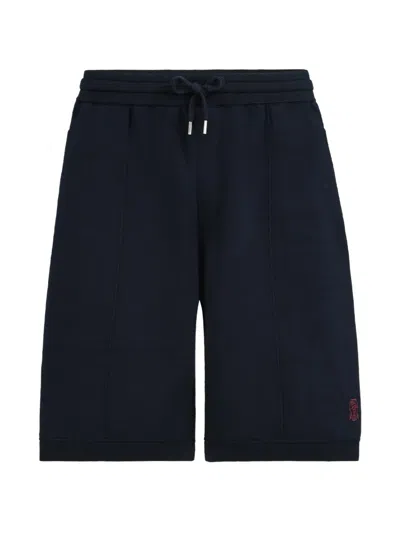 Brunello Cucinelli Cotton And Silk French-terry Double-knit Bermuda Shorts With Logo In Blue