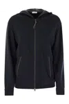 Brunello Cucinelli Women Cotton And Silk Interlock Hooded Topwear With Precious Stripe In Blue