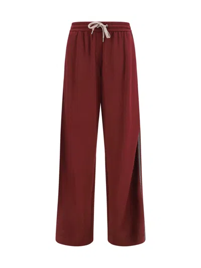Brunello Cucinelli Cotton And Silk Joggers In Burgundy