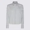 Brunello Cucinelli Oversized Embellished Striped Cotton-gauze Shirt In Blue