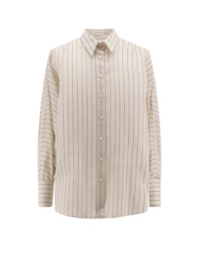Brunello Cucinelli Cotton And Silk Shirt With Lurex Detail In White