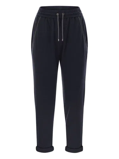 Brunello Cucinelli Cotton And Silk Trousers In Blue