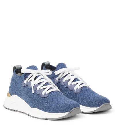 Brunello Cucinelli Kids' Cotton And Suede Sneakers In Blue