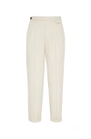 BRUNELLO CUCINELLI BRUNELLO CUCINELLI COTTON AND VIRGIN WOOL GABARDINE LEISURE FIT TROUSERS WITH DOUBLE PLEATS AND TABB