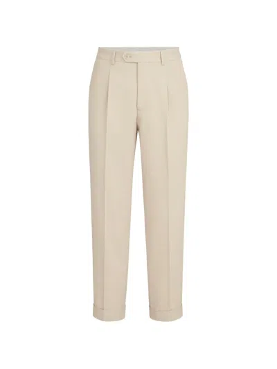 Brunello Cucinelli Cotton And Virgin Wool Gabardine Trousers With Pleat In Neutral