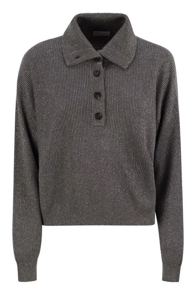 BRUNELLO CUCINELLI BRUNELLO CUCINELLI COTTON AND VISCOSE RIB KNIT HIGH COLLAR