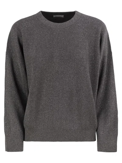 Brunello Cucinelli Women Cotton And Viscose Rib Sweater In Gray