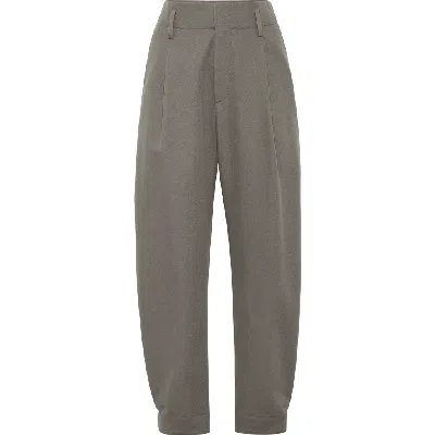 Brunello Cucinelli Cotton And Wool Cover Sartorial Baggy Trousers With Monili In Khaki