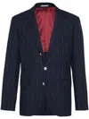 Brunello Cucinelli Wool-cotton Chalk Stripe Blazer In Navy