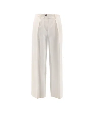 Brunello Cucinelli Cotton And Wool Trousers With Adjustable Drawstring In Neutral