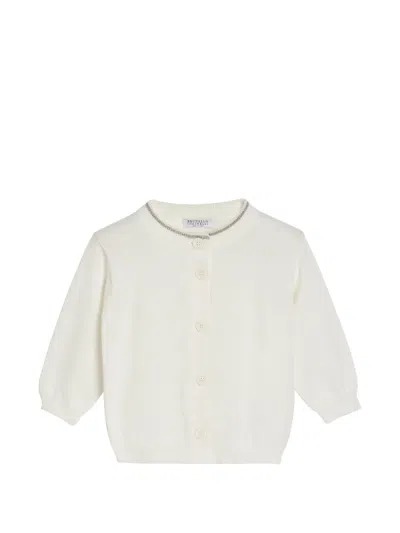 Brunello Cucinelli Baby Bernie Cardigan Mit Glitzerndem Ausschnitt In White