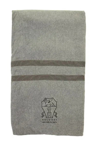 Brunello Cucinelli Cotton Beach Towel With Monile In Grey