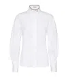 Brunello Cucinelli Stretch Cotton Poplin Shirt With Shiny Collar Detail Clothing In White