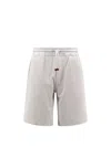 Brunello Cucinelli Cotton Blend Bermuda Shorts With Leather Profiles In Grey