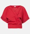 Brunello Cucinelli Cotton Poplin Wrap-over Blouse In Red