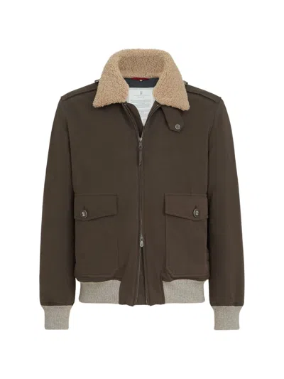 Brunello Cucinelli Cotton Blend Bomber Jacket In Brown