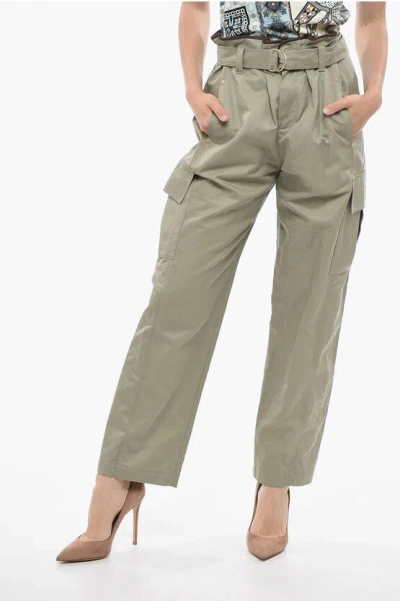 Brunello Cucinelli Cotton Blend Cargo Trousers With Belt In Green