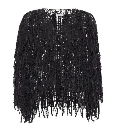 Brunello Cucinelli Cotton-blend Dazzling Cascades Cardigan In Black