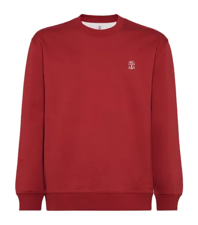 Brunello Cucinelli Cotton-blend Embroidered Sweatshirt In 红色