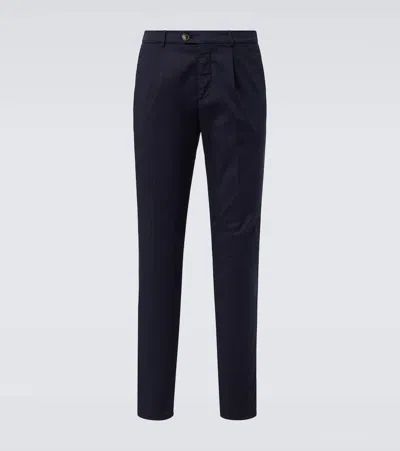 Brunello Cucinelli Cotton-blend Gabardine Slim Pants In Blue