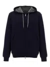 Brunello Cucinelli Techno Cotton Interlock Zip-front Hooded Sweatshirt In Blue