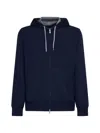 Brunello Cucinelli Zip-up Hoodie With Contrast Lining And Pockets In Blue