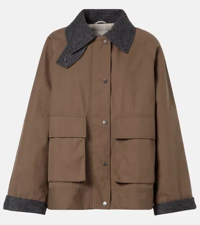 Brunello Cucinelli Bead-embellished Wool Felt-trimmed Padded Cotton-blend Jacket In Brown