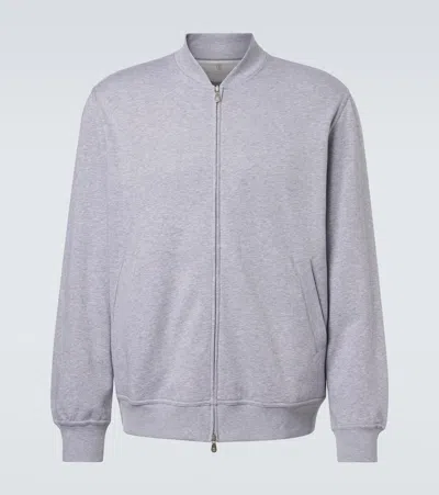 Brunello Cucinelli Cotton Zip Jacket Ribbed Collar Hem Cuffs In White