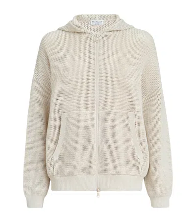 Brunello Cucinelli Cotton-blend Knitted Hoodie In Neutral