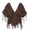 Brunello Cucinelli Women Brown Knit Dazzling Abstract Embroidery Top In Brown
